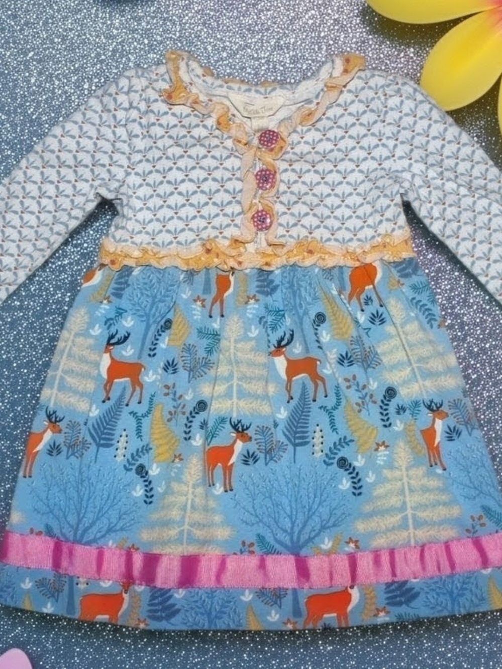 Matilda Jane  Make Believe Hearth and Home  Long Sleeve Dress with Pink Trim